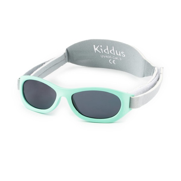 Kiddus Baby Sunglasses for Newborns Baby Boys Girls 0 Months to 2 Years UV400 Sun Protection Soft Neoprene Adjustable Band BPA Free, Pastel Green