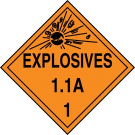 Accuform MPL11CT10 PF-Cardstock Hazard Class 1/Division 1A DOT Placard, Legend "Explosives 1.1A 1" with Graphic, 10-3/4" Width x 10-3/4" Length, Black on Orange (Pack of 10)