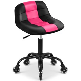 FreekyFit Rolling Stool with Wheels, Garage Shop Stool with Backrest, Roller Seat with Pneumatic Adjustable Height 16.93"-19.69", Heavy Duty Multi-Purpose Chair for Shop Salon Office Home, Pink