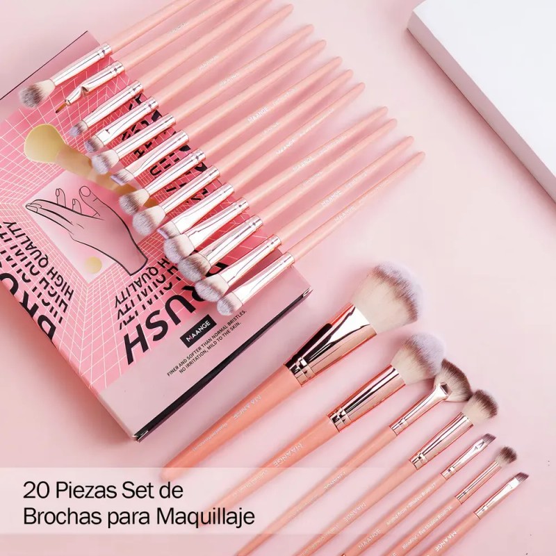 Brochas De Maquillaje Kit 20 Pcs Para Maquillaje Profesional Rosa