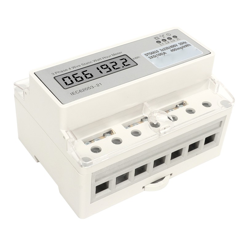 Electric 3 Phase 4 Wire Energy Meter Guide Rail LCD