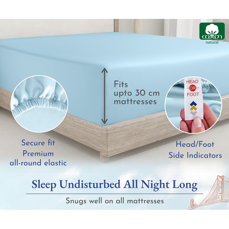 100% Long Staple Cotton Fitted Sheet King Size Bed 150x200+30cm,