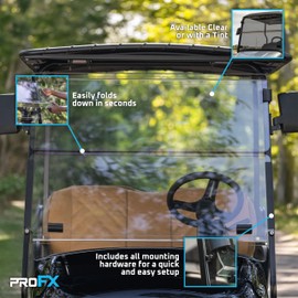 ProFX Golf Cart Windshield Compatible with EZGO TXT | Clear Fold Down Design | Fits 1995-2013 E-Z-GO TXT Models with 3/4 inch Front Struts | Made in America