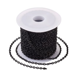Cheriswelry 5m Black Stainless Steel Textured Cable Chains 3x2mm Unwelded Oval Cross Curb Chain Link with Spool for DIY Jewellery Necklace Bracelet Making