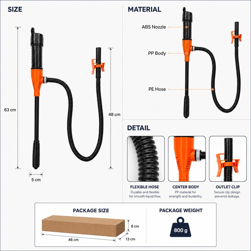 Battery-Powered Fuel Transfer Pump with Hose – Portable Electric Siphon
