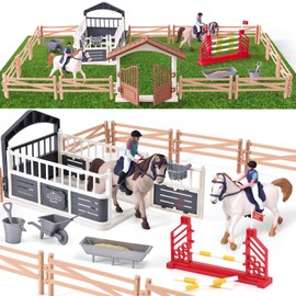Tacobear Horse Toy Horse Play Set Horse Paddle Horse Stable Obstacles Horse Figures Collectible Figures Farm Animal Educational Farm Gift for Children Boys Girls 5-12 Years 70 x 42 x 16 cm