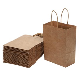 Noalife Paper Bag Wrapping Bag Gift Bag with Gusset Craft Bag Gift Handbag Small Handle Wedding Christmas Birthday Favor Mini Thick (Brown, Set of 30)
