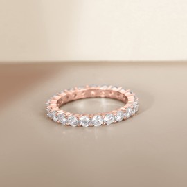 EAMTI 3mm 925 Sterling Silver Rose Gold Wedding Band Round Cubic Zirconia Full Eternity Stackable Engagement Ring for Women Size 5