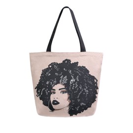 Mnrsuu African Woman Afro Hair Canvas Tote Bag for Women Large Shoulder Bag Reusable Shopping Bag Handbag Girls Purse Gift A397