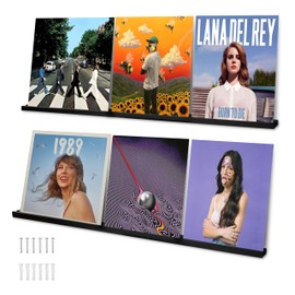 Ilyapa Vinyl Record Holder Wall Mount Vinyl Record Shelf - 2 Pack 39.5-inch Wood for 6 Records Display & Shelves, Includes Mounting Hardware - Black