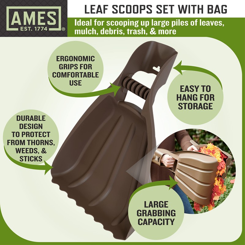 AMES Leaf Scoops Hand Rake Set with Collapsible Pop-Up Garden