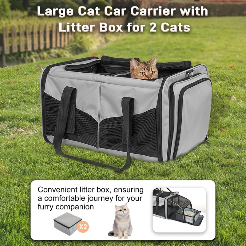 A.FATI Cat Carrier for 2 Cats, Grey 30lbs Capacity, Expandable