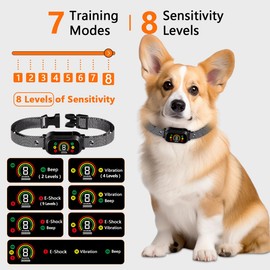 Waterproof Dog Bark Collar Rechargeable Anti Bark Training Collar with 7 Modes 8 Adjustable Sensitivity Levels and Protection Mode for Small Medium Large Dogs