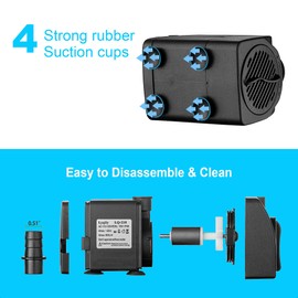 Lyqily 210GPH Water Pump Ultra Quiet 15W Submersible Fountain Aquarium Fish Pond Hydroponic Pump with 5.2ft High Lift, 5.9ft Two-pin Plug Power Cord, 2 Nozzles(0.33“/0.51”)