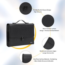 File Organiser A4, Document Folder 26 Compartments Large Capacity Expandable File Folder Pockets Portable Plastic Organiser with Handle for Travel School Office Black