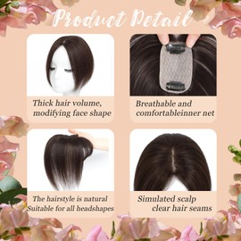 Hair Toppers for Women Real Human Hair， 360°3D Cover Toppers Hairpieces for Women with Thinning Crown Wispy Clip in Bangs Realistic Scalp Hairline (Mocha Brown, Side Bangs)