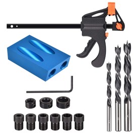 JIZZU 15 pieces angle drill guide drilling aid jig kit, with 15° pocket hole drilling device for drilling holes 6 mm 8 mm 10 mm, drill guide drilling aid vertical with drilling template angled hole