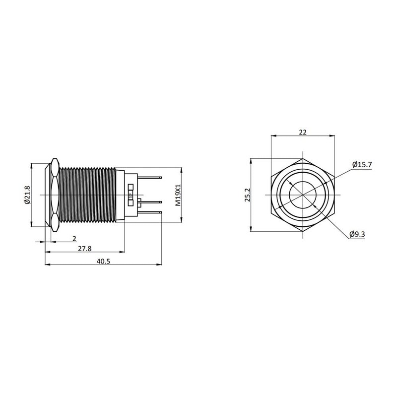 Metzler - Push button 19mm - LED spot lighting red