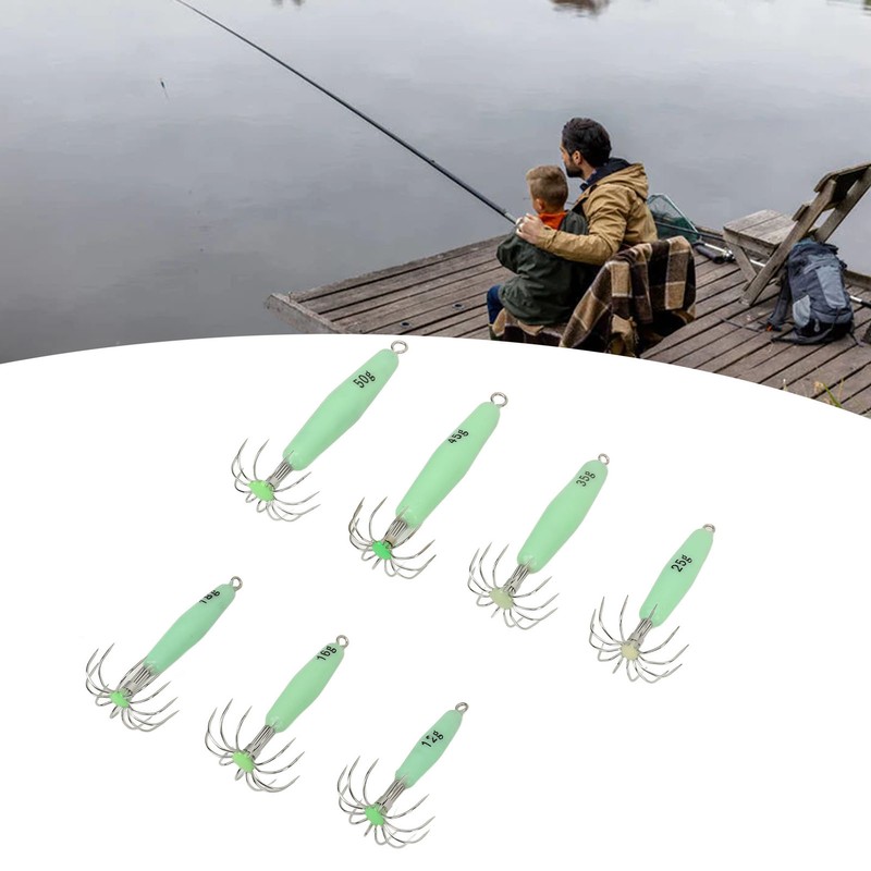 7 PCS Luminous Squid Jig 12 Hooks Stainless Steel Easy