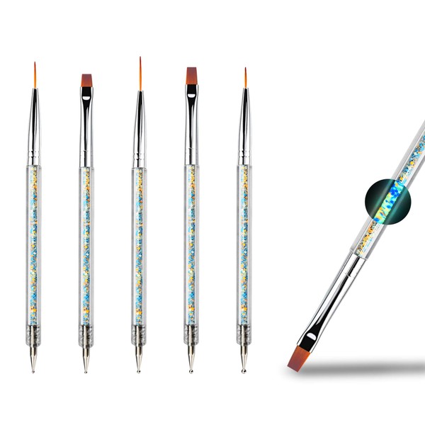 Nail Brush Wenida 5 Pieces Luminous Liner Acrylic Brushes Point Drill Dotting Pen Double-ended Nail Art Manicure Tools