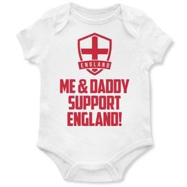 Purple Print House Me and My Daddy Support England Baby Grow for Baby Boys English Football Supporters Gift Ideas for Christmas England Flag, 6-12 Months, White