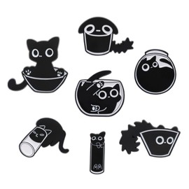 7 Funny Black Cat Brooches Lapel Pins Cute Lapel Pins Cat Brooches Cute Enamel Cat Brooches Lapel Pins Animals