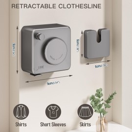 Retractable Clothesline Indoor Outdoor，Clothes Line Retracting Indoor，Retractable Clothes Line Wall Mounted Drying Rack Clothing Line，Laundry Line with Stainless Steel Line-15.1 Feets（Grey）