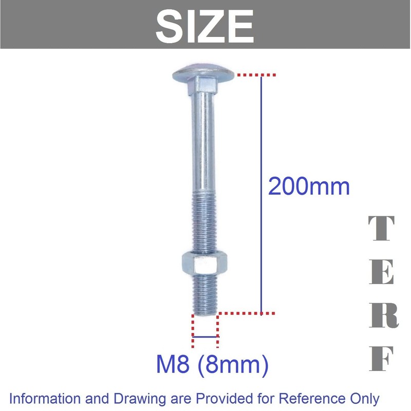 TERF® M8 X 200mm Cup Square Carriage Bolt and Nut