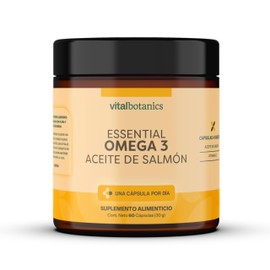 Essential OMEGA 3 Aceite Puro de Salmón con Vitamina E de 60 Cápsulas (2 meses) VitalBotanics. Suplemento para Hombre y Mujer a base de Aceite de Pescado. Suplemento Multivitaminico. El envase puede variar