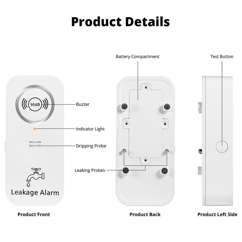 Water Leak Detector, 4 Pack TOWODE 90dB Water Detector and