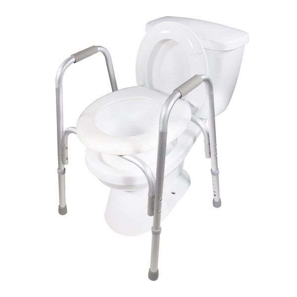 PCP Raised Toilet Seat and Safety Frame (Two-in-One), Adjustable Rise Height, Secure Elevated Lift Over Bowl, Made in USA, Regular