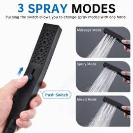 G-Promise All Metal Handheld Shower Set with 3-Function Showerwand, included Handheld Holder to Control on/off Switch and 72 Inch Tangle-Free Stainless Steel Hose Matte Black