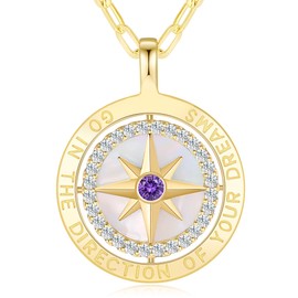 LOUISA SECRET Gold Necklace Women's 925 Silver Compass Chain Pendant White Zircon Jewellery Women's Gift for Her Wife Girlfriend on Birthday Christmas Valentine's Day, Silver, gold, sterling silver,