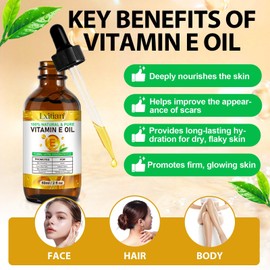 Vitamin E Oil for Skin, Face, Hair, Body, Nails, Eyebrows, Eyelashes, 75,000 IU, 100% Pure Natural Vitamin E Oil for Scars & Stretch Marks, Moisturizing Dry Skin and Winkles, Firming Skin, 2 Fl Oz