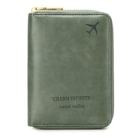 KARRESLY Passport Holder Covers Case with Safe Zipper Closure, RFID Blocking PU Leather Waterproof Travel Wallet for Women Men(Green)