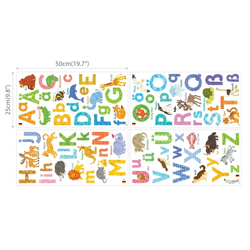 DECOWALL DS-1808DE ABC German alphabet wall sticker for children, letters
