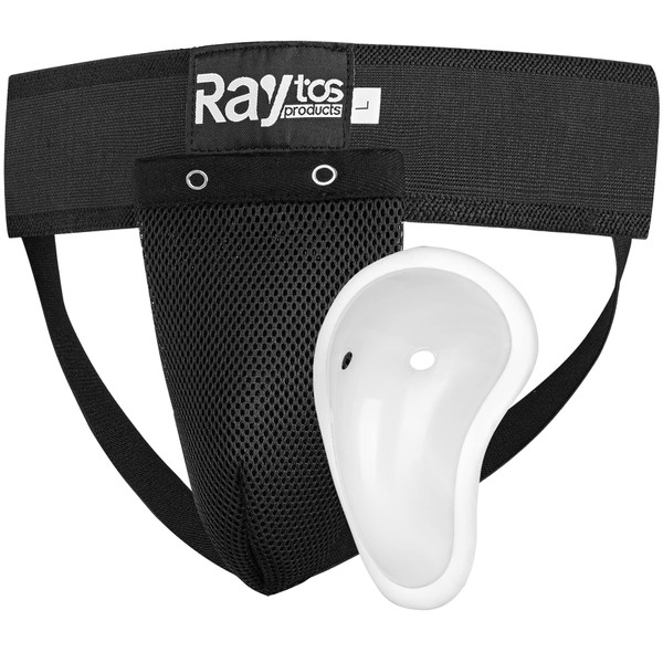 Raytos Foul Cup Boxing Martial Arts Gold Guard PVC Cup Removable (M, Black)