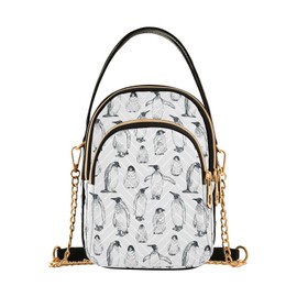 Mnsruu Women Girls Crossbody Bag, Penguin Hand Drawn Ladies Shoulder Bag, Cellphone Handbags Coin Purse Wallet Gifts