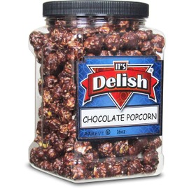 Gourmet Chocolate Popcorn by Its Delish, 16 OZ Jumbo Container – Festive Caramel Corn Air Popped Sweet and Crunchy Glazed Carmel Corn Snack, Movie Night, Parties, Events - Gluten Free, Vegan, Kosher