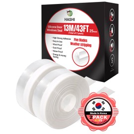 HASHI Shower Door Seal Strip 511 Inch Total 2 Pack Five-Layer Adhesive Silicone Sweep for Bottom & Side (25mm)