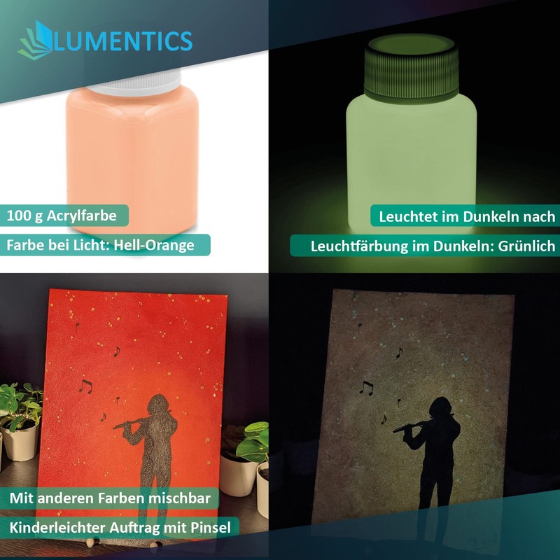 LUMENTICS Premium Glow Paint Orange 100g - Glow in the