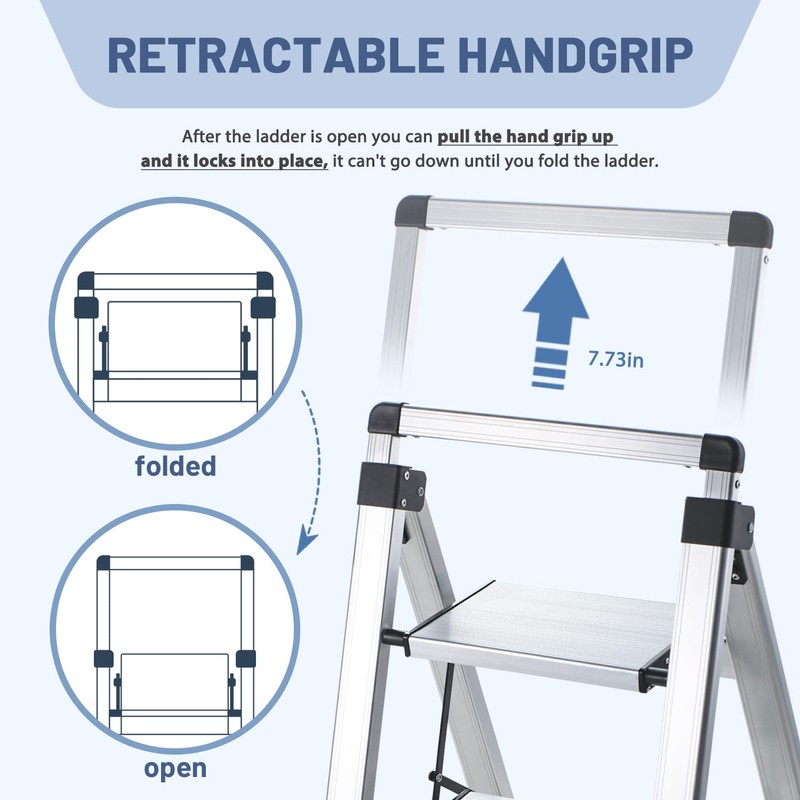 XinSunho 4 Step Ladder, Retractable Handgrip Folding Step Stool with