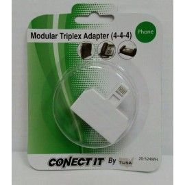 Conect-It Modular Triplex Adapter 3-Way Telephone RJ11 Plug Jack Splitter White #20-524WH