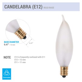 KOR Pack of 12 – 15 Watt Flame Tip Shape Frosted Candelabra Light Bulbs, E12 Base, 120V, Incandescent Dimmable. Warm White Color, 15W for Chandeliers, Pendants, Ceiling Fan and Sconces