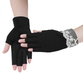 Women's Fingerless UV Gloves, Commuting to Work or School, UV Protection, Sunscreen, Cotton, Soft, Sunscreen, Short Gloves, UV Protection, Gloves, Smartphone Compatible, Adult, Summer, Driving, Bicycle, Anti-Slip, Thin, Fingerless, Sunscreen Gloves, Cool
