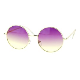 2 Tone Color Lens Retro Vintage Style Round Circle Hippie Groovy Sunglasses Purple Yellow