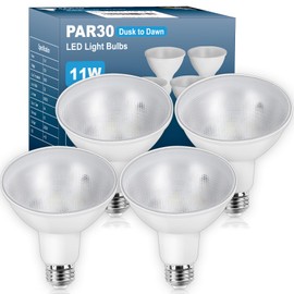 Zorykn LED PAR30 Outdoor Flood Light Bulbs,Dusk to Dawn LED Light Bulbs for Yard Patio Garage Porch Driveway,11W 1000LM 5000K Daylight White,E26 Base, Non-Dimmable, Wet Location,4 Pack
