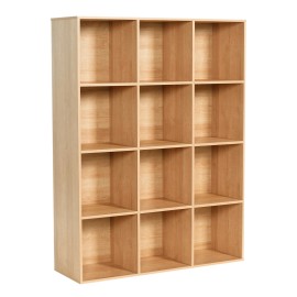 White Oak Wooden 12-Cube Storage Organizer with Closed Back Panel Bookshelf Display Shelf Closet Cabinet for Home Office Schoolcolor: Natural Oak