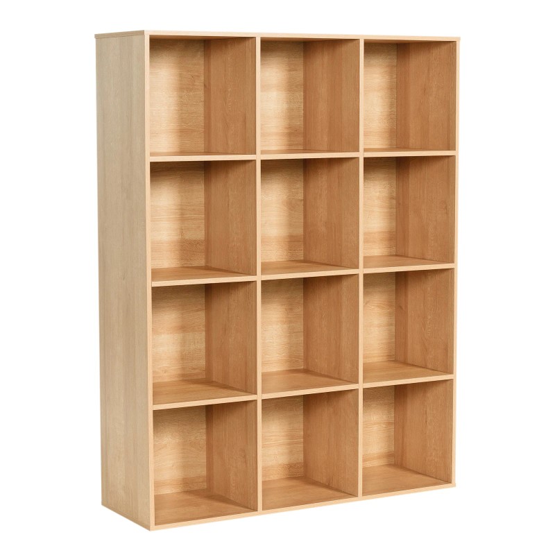White Oak Wooden 12-Cube Storage Organizer with Closed Back Panel
