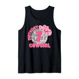 Happy 7th Birthday Girl Rodeo Disco Western Cowgirl Cowboy Tank Top